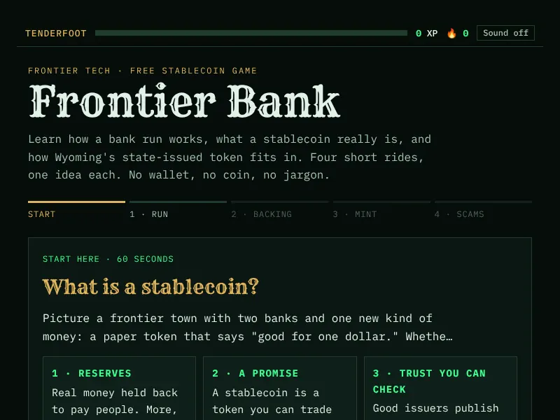 Frontier Bank game start screen