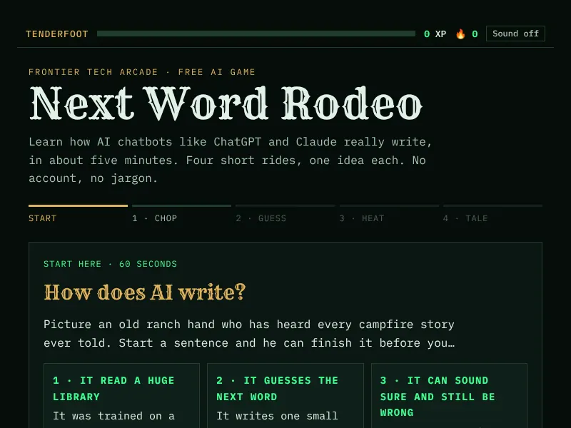 Next Word Rodeo game start screen